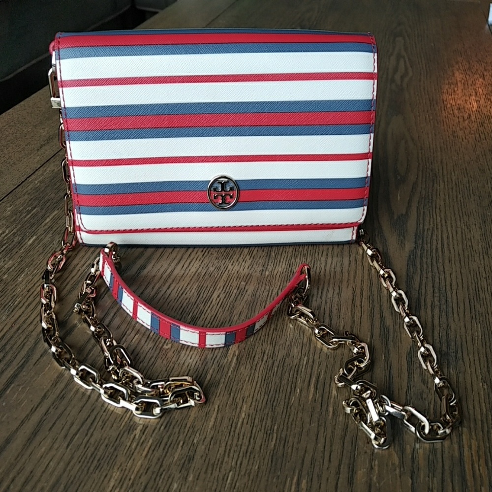 Tory Burch wallet on removable chain.